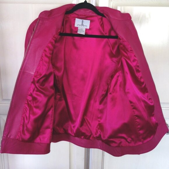 JL Studio Vintage Leather Moto Jacket in Hot Pink w/Matching Gloves, Sz 14W, EUC - Picture 10 of 14